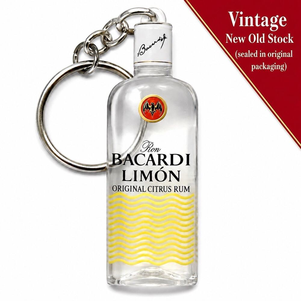 1990s Vintage Promo Keychain Bacardi Limon Original Citrus Rum Lucite Bottle